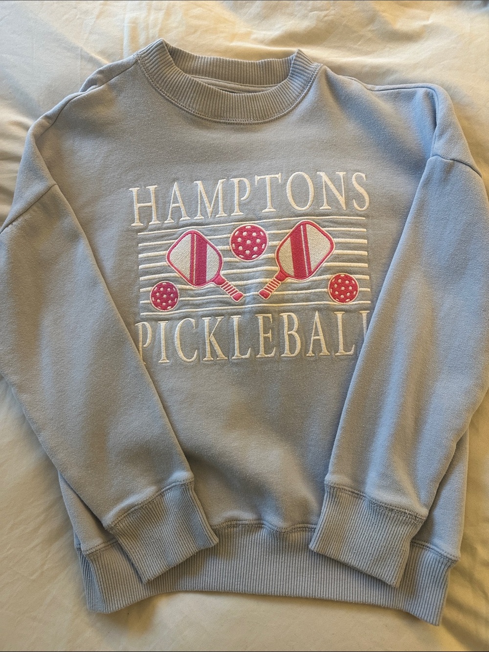 abercrombie kids Light Blue Sweatshirt with Pink Pickleball Graphic